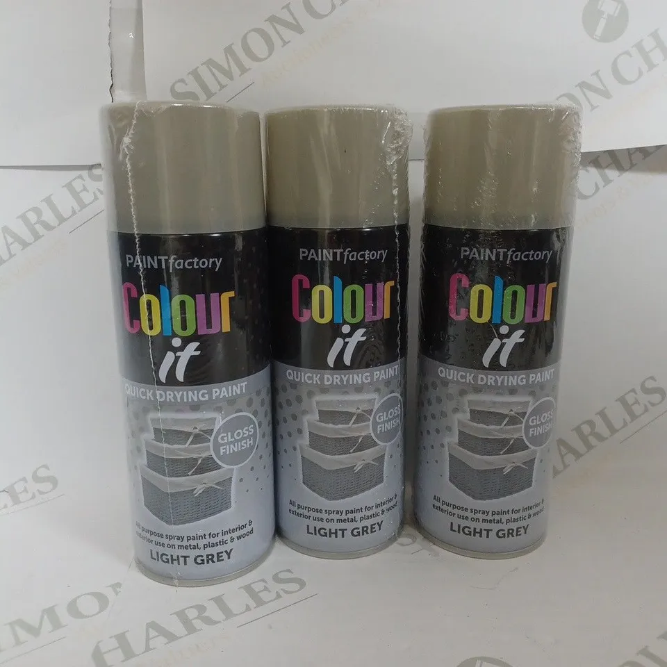 BOX OF 12 PAINTFACTORY COLOUR IT QUICK DRYING PAINT IN LIGHT GREY