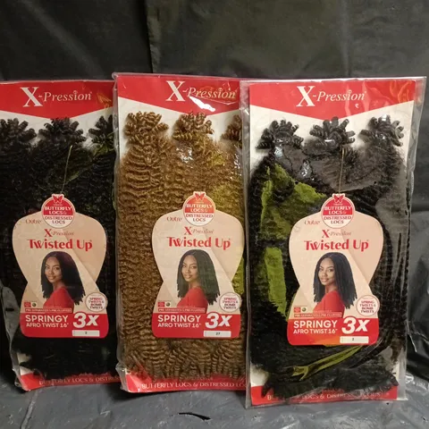 LOT OF 3 X-PRESSIONS TWISTED UP HAIR PIECES - ASSORTED SIZES AND COLOURS
