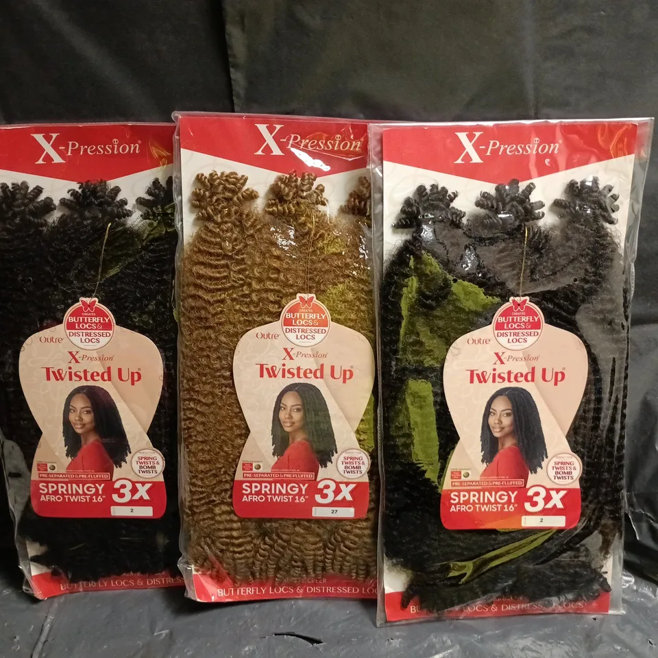 LOT OF 3 X-PRESSIONS TWISTED UP HAIR PIECES - ASSORTED SIZES AND COLOURS