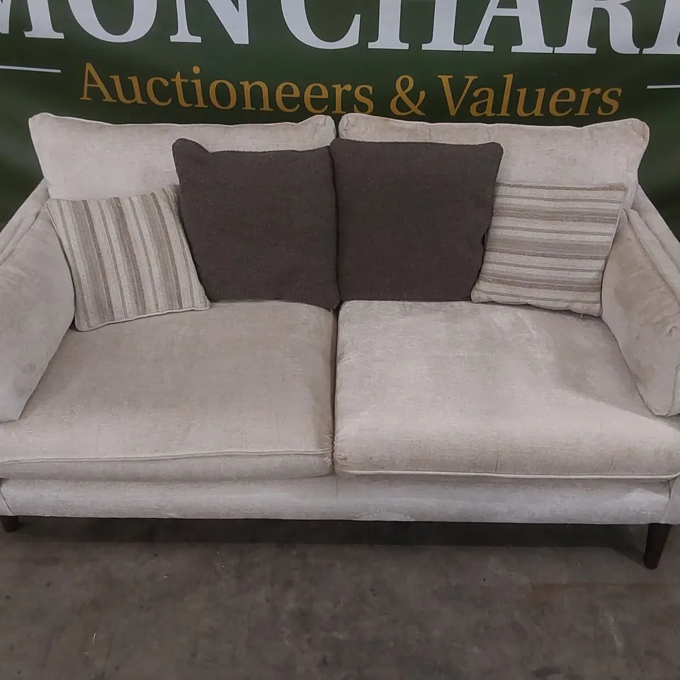 QUALITY DESIGNER SANREMO 3 SEATER CHENILLE UPHOLSTERED SOFA - NATURAL