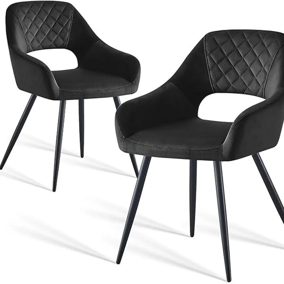 AINPECCA SET OF 2 DINING CHAIRS VELVET UPHOLSTERED SEAT ARMCHAIRS WITH BLACK METAL LEGS (1 BOX)