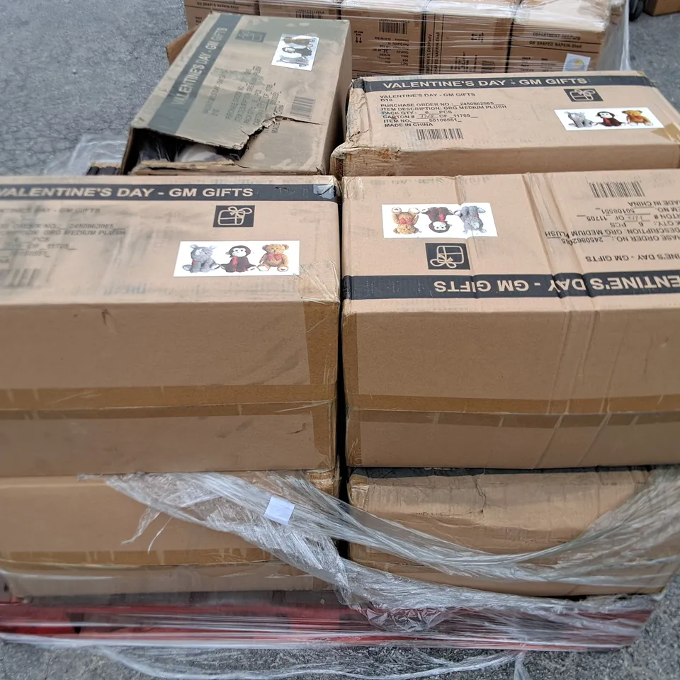 PALLET CONTAINING 10 6-PACK BOXES OF BRAND NEW VALENTINES MEDIUM PLUSHIES