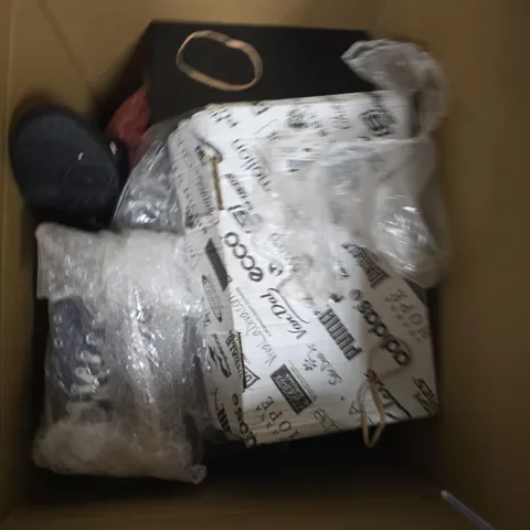 BOX OF APPROXIMATELY 12 PAIRS OF ASSORTED SHOES IN VARIOUS COLOUR, STYLES AND SIZES