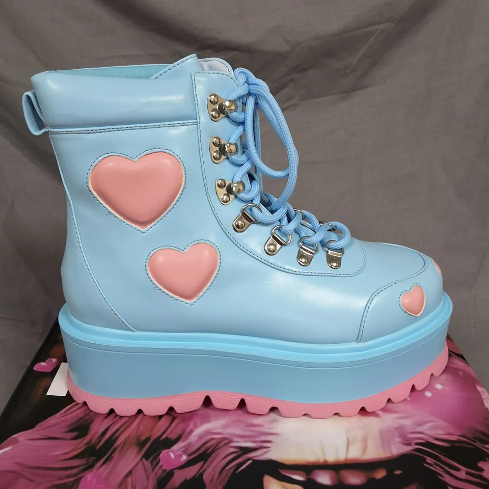KOI CHIBI CHERUB KAWAII HEART BOOTS IN BLUE - UK 5