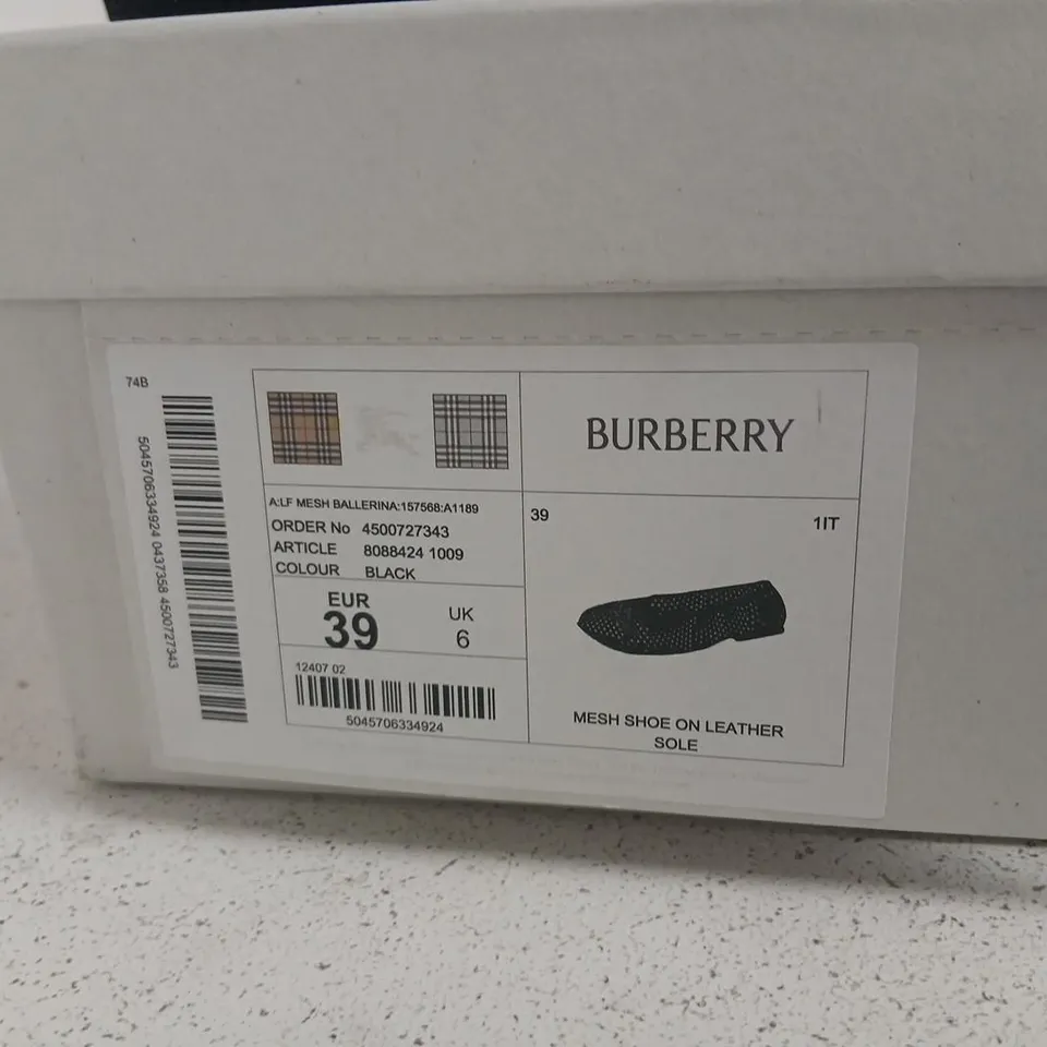 BURBERRY MESH SHOE ON LEATHER SOLE – BLACK, WOMEN'S FLAT, UK 6 (EU 39)