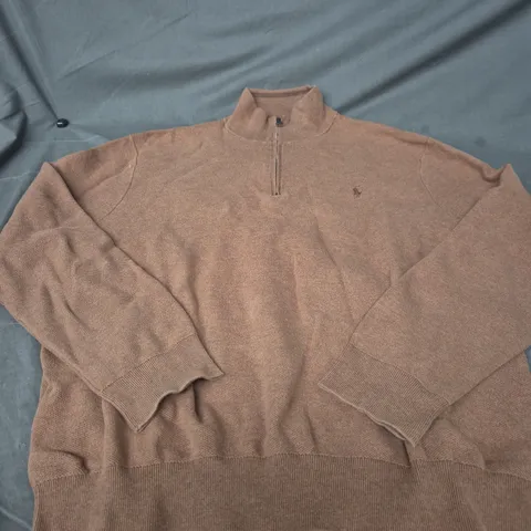 POLO RALPH LAUREN BROWN KNIT ZIP-NECK JUMPER – MEN’S UK XXL