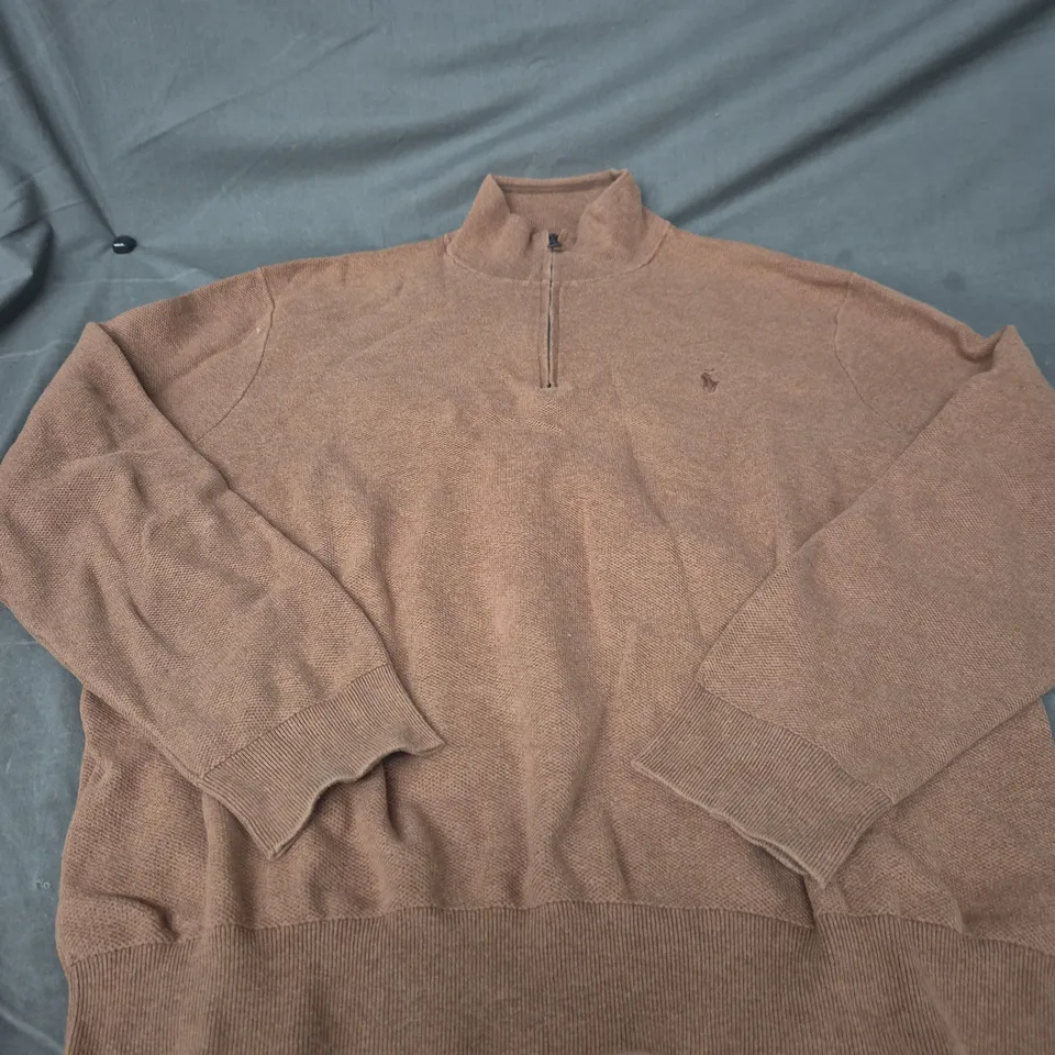 POLO RALPH LAUREN BROWN KNIT ZIP-NECK JUMPER – MEN’S UK XXL