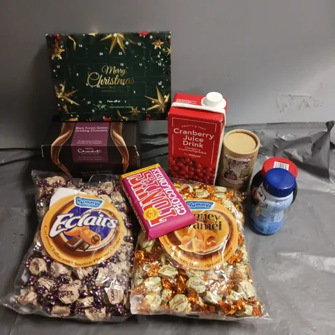 APPROXIMATELY 9 ASSORTED FOOD AND DRINK TO INCLUDE HOTEL CHOCOLAT BLACK FOREST DRINKING CHOCOLATE, YUMMY'S ECLAIRS, BOVRIL HIGH PROTEIN BEEF PASTE - COLLECTION ONLY