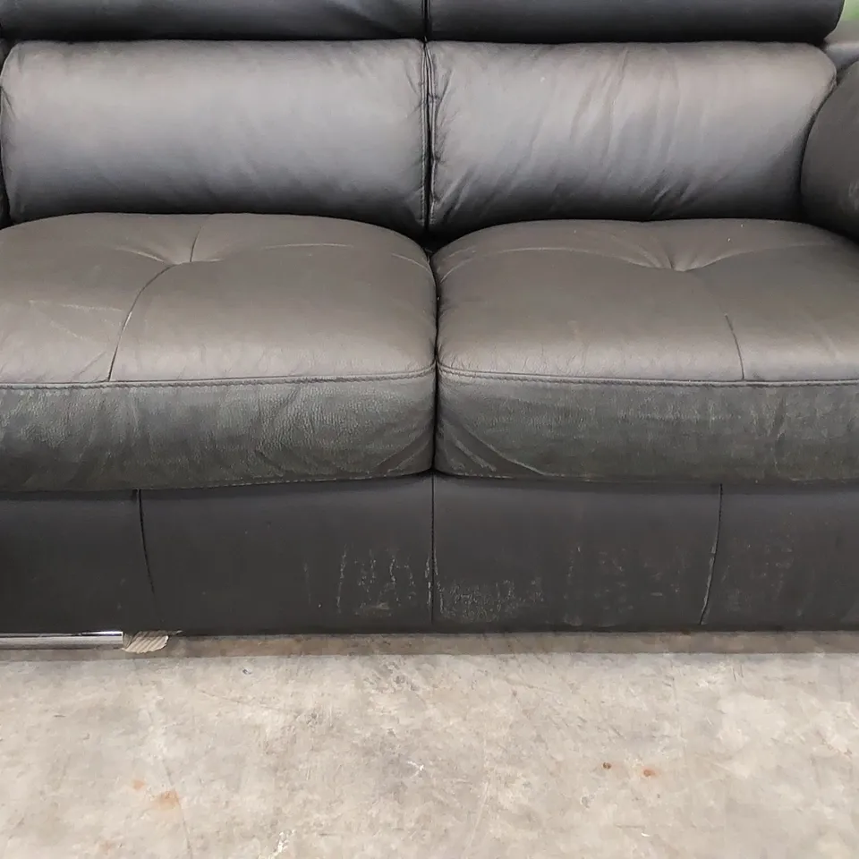 QUALITY DESIGNER BRADY LEATHER CHAISE SOFA - BLACK