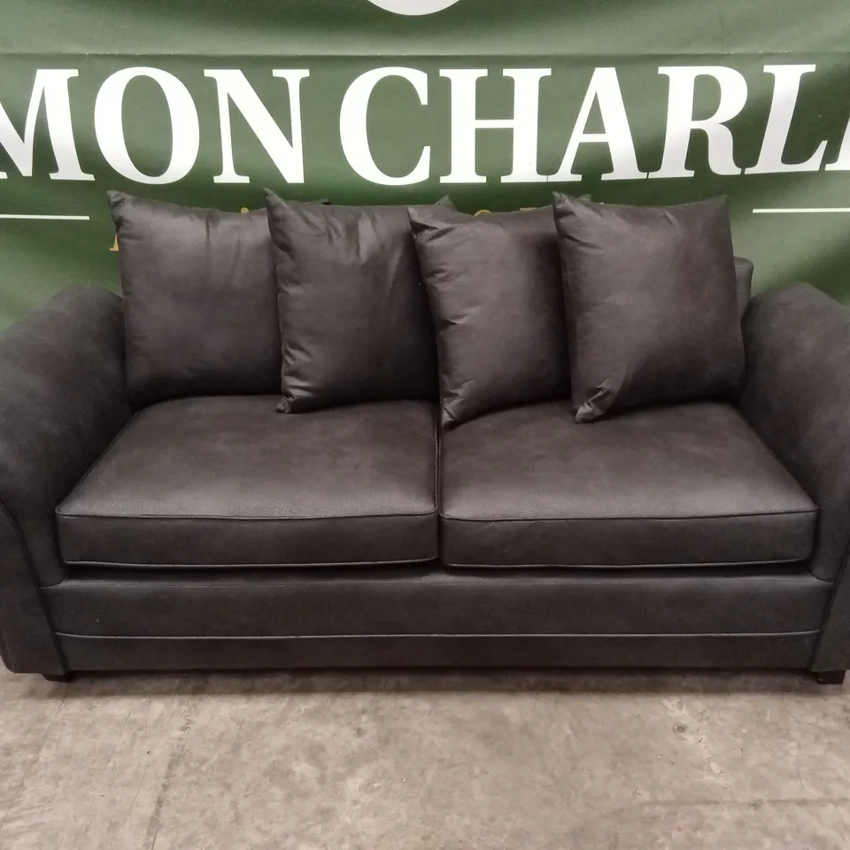 DURY LEATHER LOOK 3 SEATER SOFA - BLACK RRP £599