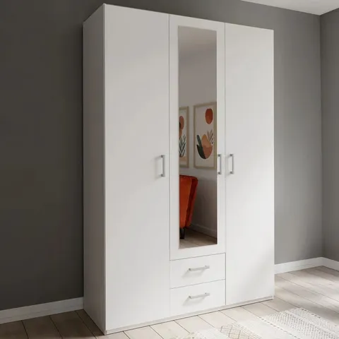 BOXED 3-DOOR, 2 DRAWER WARDROBE WITH MIRRORS, MADE OF ENGINEERED WOOD (3 BOXES)