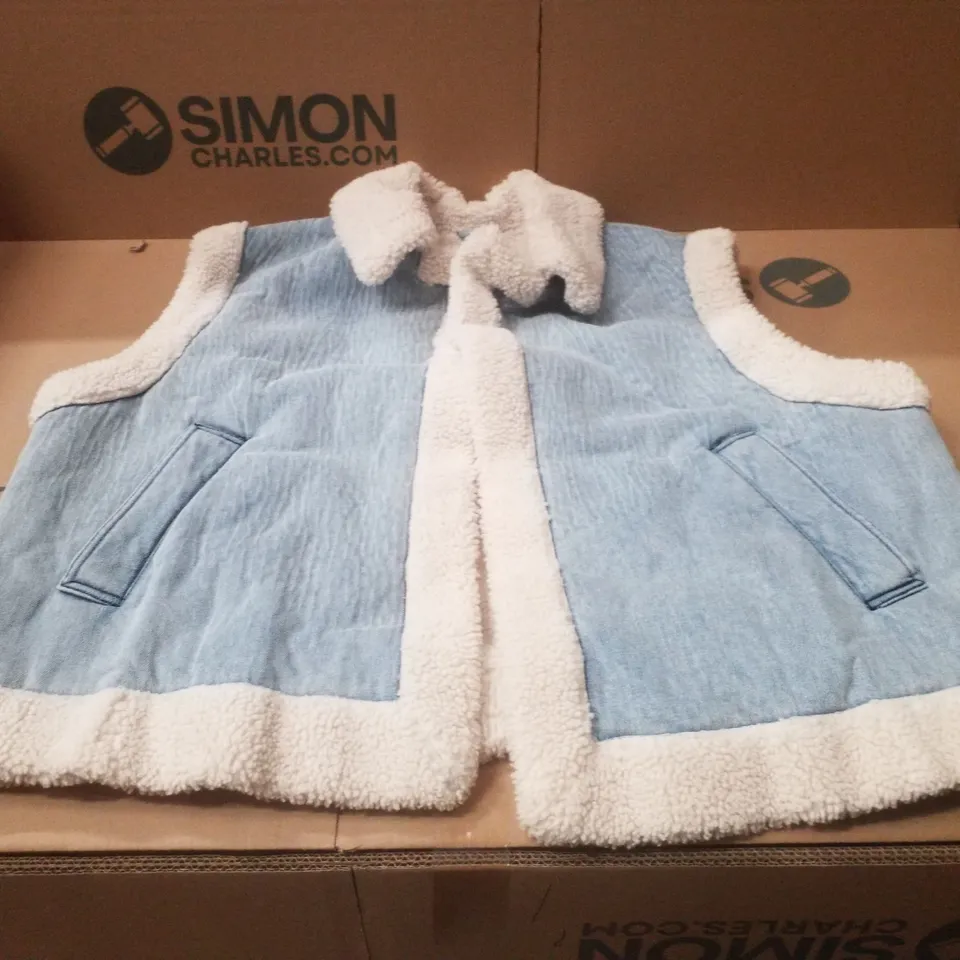 BOX CONTAINING APPROXIMATELY 5 BRAND NEW SIMPLY BE BLUE REGULAR SLEEVELESS DENIM GILETS - SIZE 24