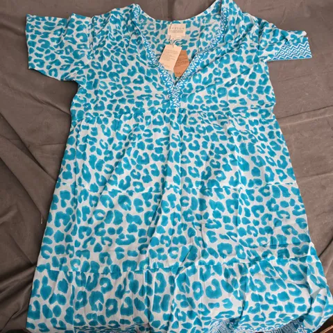 ASPIGA WOMEN'S DRESS - BLUE LEOPARD PRINT, ORGANIC COTTON (M)