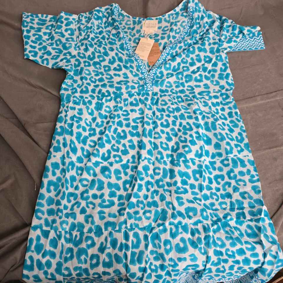 ASPIGA WOMEN'S DRESS - BLUE LEOPARD PRINT, ORGANIC COTTON (M)