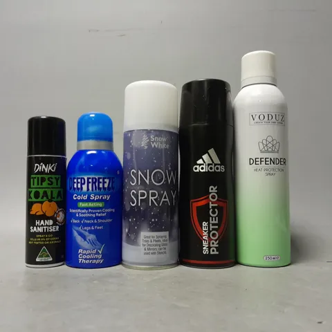 APPROXIMATELY 15 ASSORTED AEROSOLS TO INCLUDE - VODUZ SPRAY , ADIDAS SNEAKER PROTECTOR , SNOW SPRAY ETC