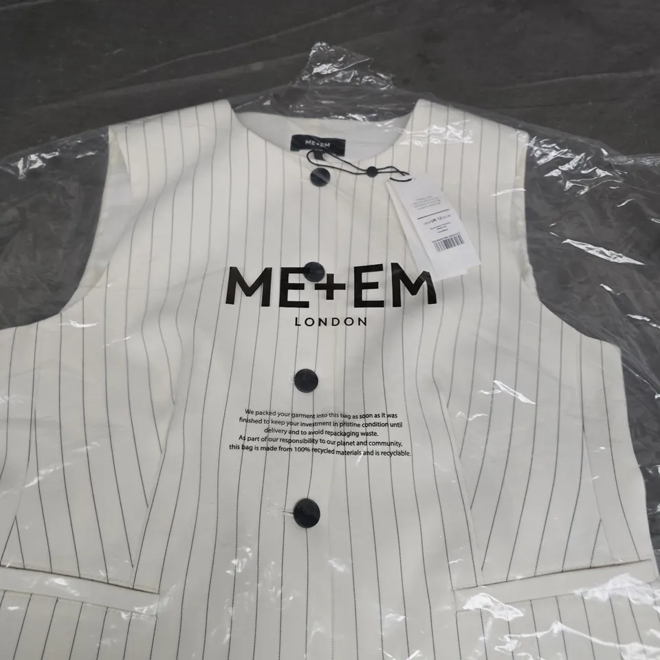 ME+EM LONDON ROUND NECK PINSTRIPE WAISTCOAT – IVORY/BLACK, UK 12 
