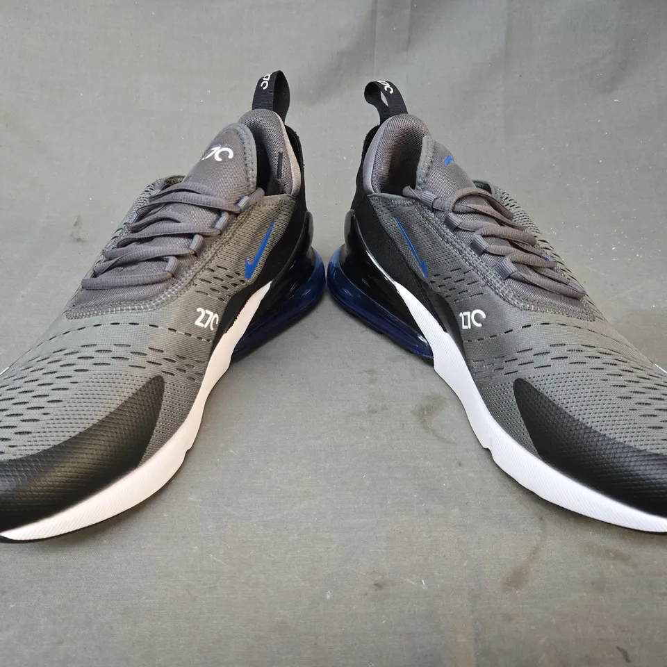 BOXED PAIR OF NIKE AIR MAX 270 SHOES IN GREY/BLACK/BLUE UK SIZE 11