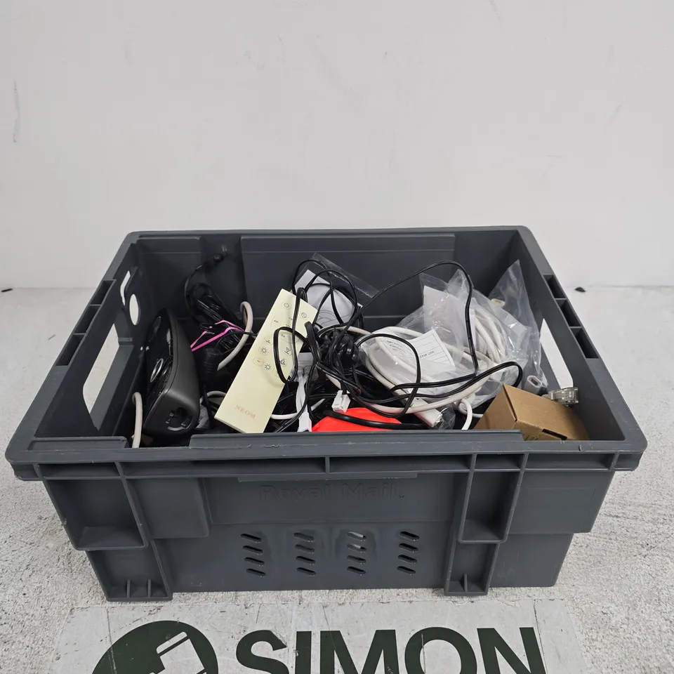 APPROXIMATELY 25 ASSORTED ITEMS INCLUDING ARNOVA AC ADAPTER, PHONE AND A NEOM REMOTE