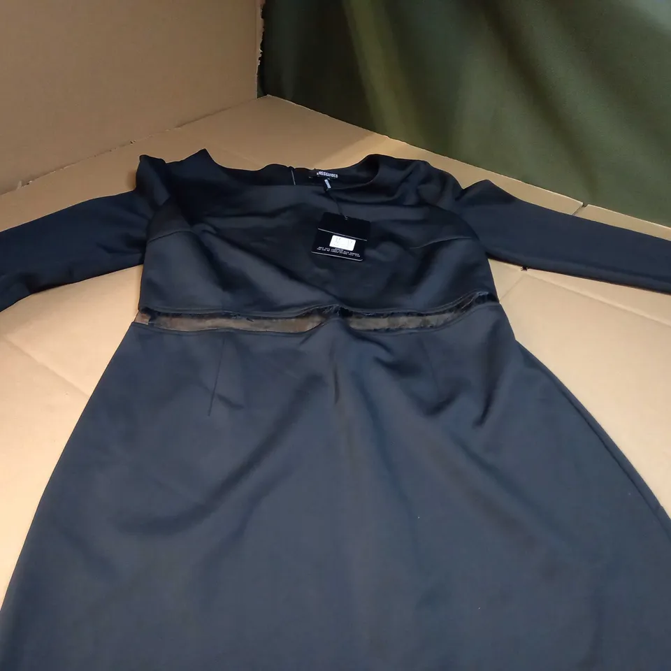 MISSGUIDED BLACK/SHEER DETAILED BODYCON MIDI DRESS - SIZE 16