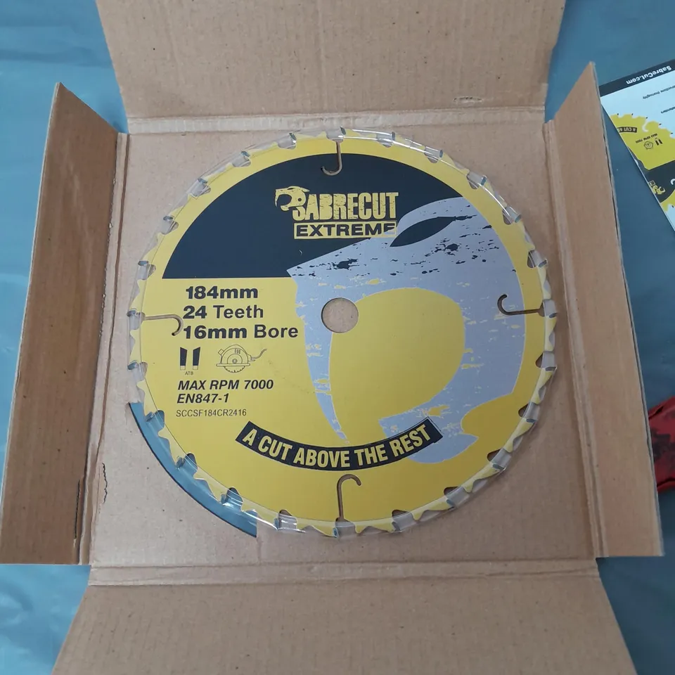 SABRECUT EXTREME SAW BLADE 184MM, 24 TEETH, 16MM BORE. MAX RPM 7000 EN847-1 