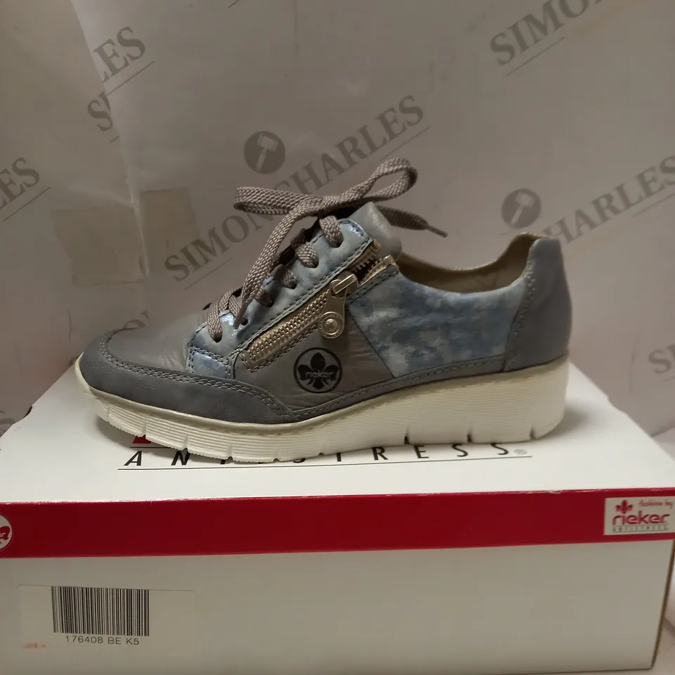 RIEKER ANISTRESS METALLIC BLUE LACE UP TRAINERS - SIZE 5