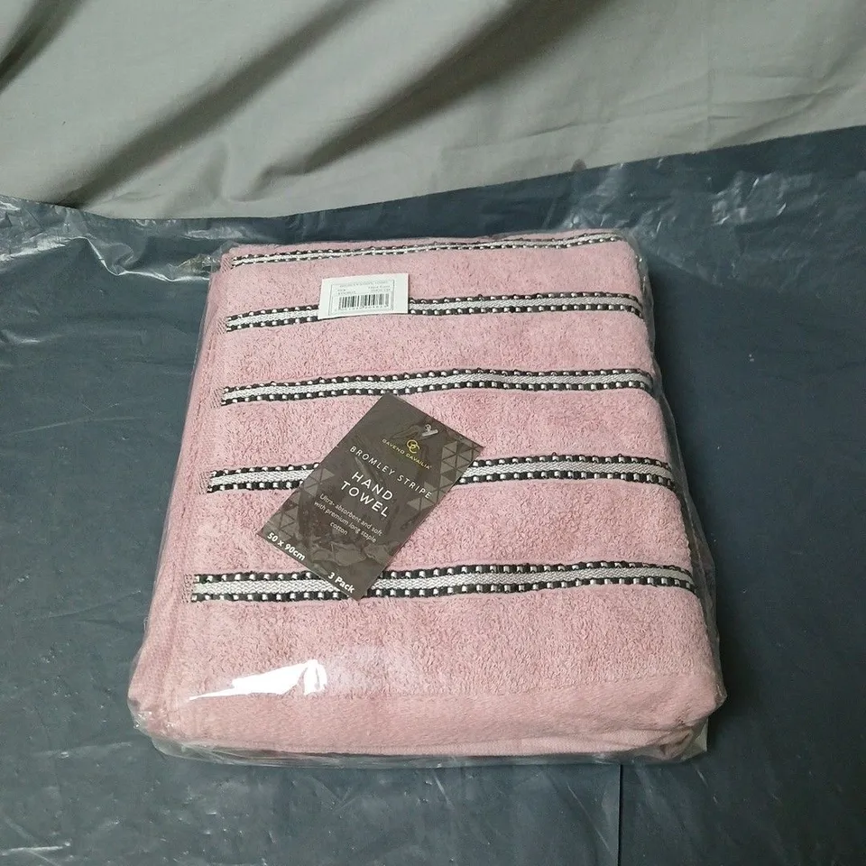 GAVENO CAVAILIA BROMLEY STRIPE HAND TOWEL – 3 PACK, PINK (50 X 90 CM)