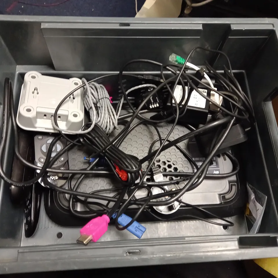BOX OF REMOTES AND SKY BOX'S ETC