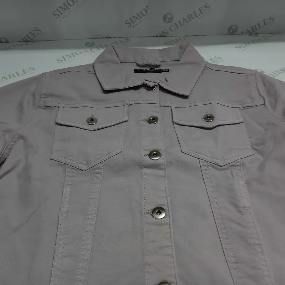 KURT MULLER WOMAN CROP FAUX DENIM JACKET IN PALE PINK - UK 16