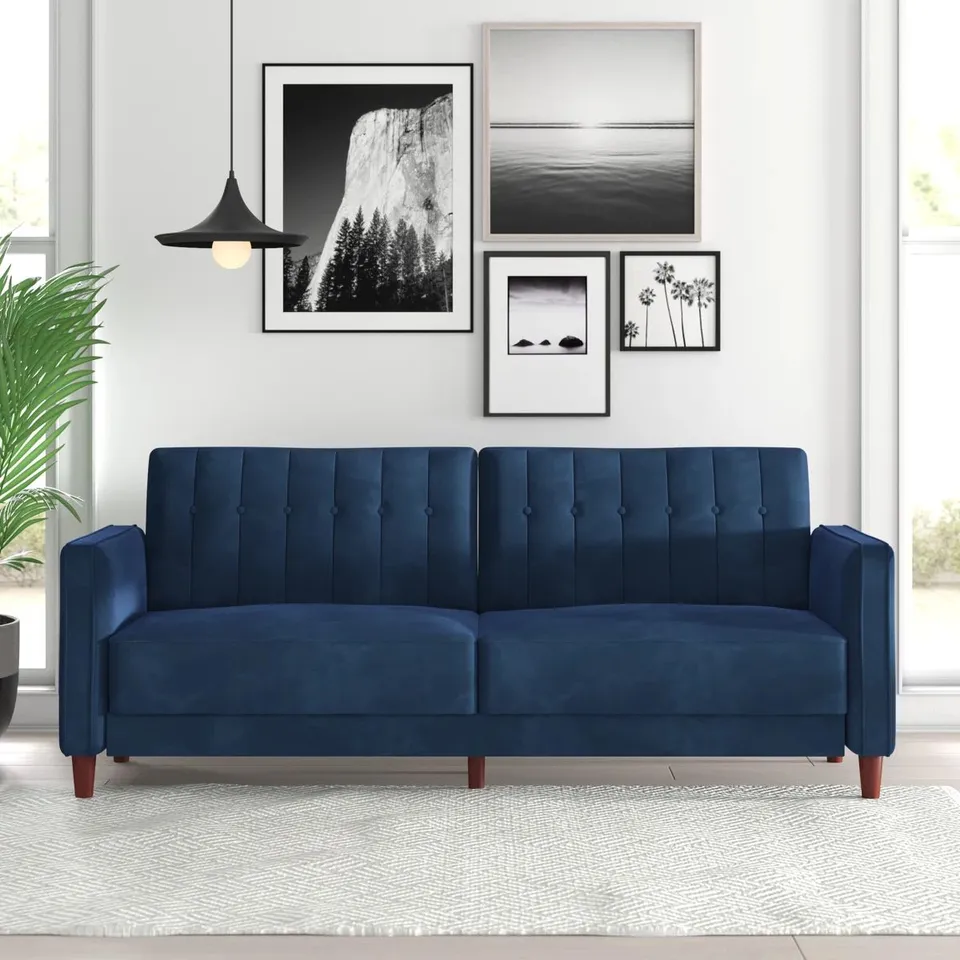 BOXED BOSCO 3 SEATER SOFA BED VINTAGE DESIGN MULTI-FUNCTIONAL - BLUE