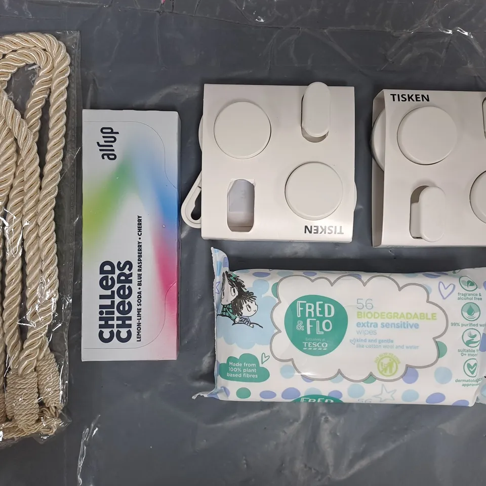 APPROXIMATELY 10 ASSORTED HOUSEHOLD ITEMS TO INCLUDE FRED & FLO WIPES, AIR UP PODS, ETC