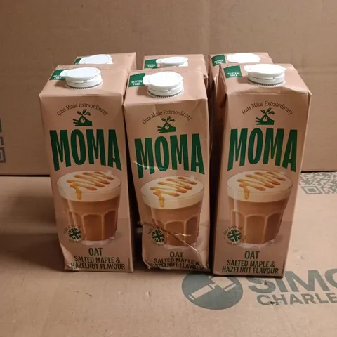 LOT OF 6 CARTONS OF MOMA SALTED MAPLE AND HAZELNUT OAT DRINK 1L PER CARTON