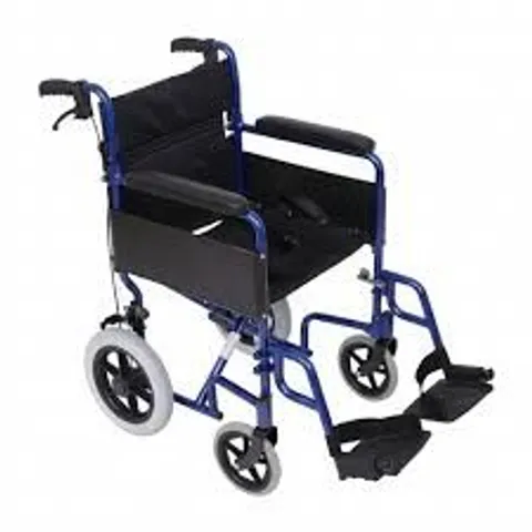BOXED ANGEL MOBILITY LIGHTWEIGHT ALUMINUM TRAVEL WHEELCHAIR IN BLUE - AMW004