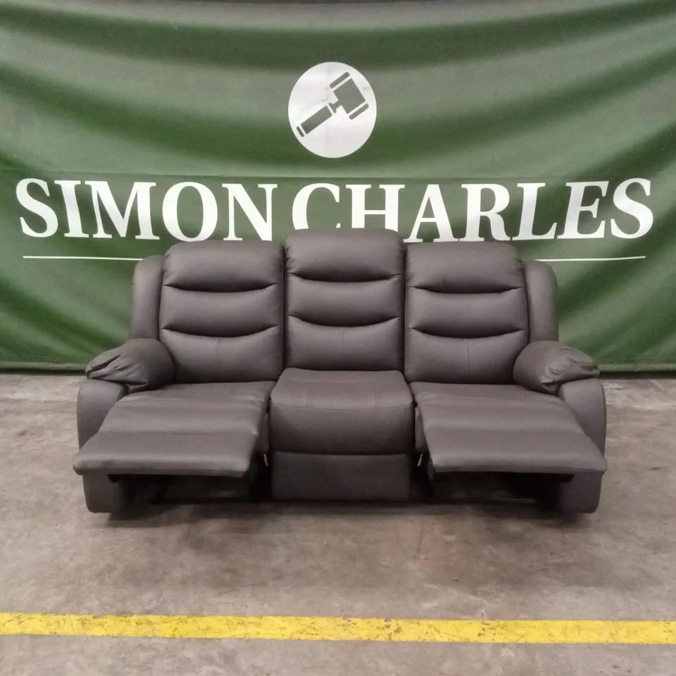 ROTHBURY LUXURY FAUX LEATHER HIGH BACK 3 SEATER MANUAL RECLINER SOFA - CHARCOAL RRP £729