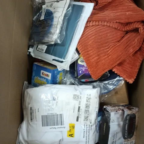 BOX CONTAINING A MIX OF APPROXIMATELY 20 ASSORTED ITEMS INCLUDING TABLET CASE, MOUSE PAD, ALARM CLOCK ETC.