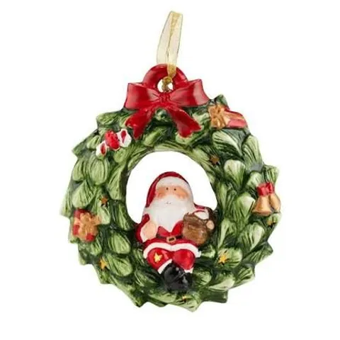 BOXED SANTA EXPRESS 27CM CERAMIC HANGING SANTA WREATH