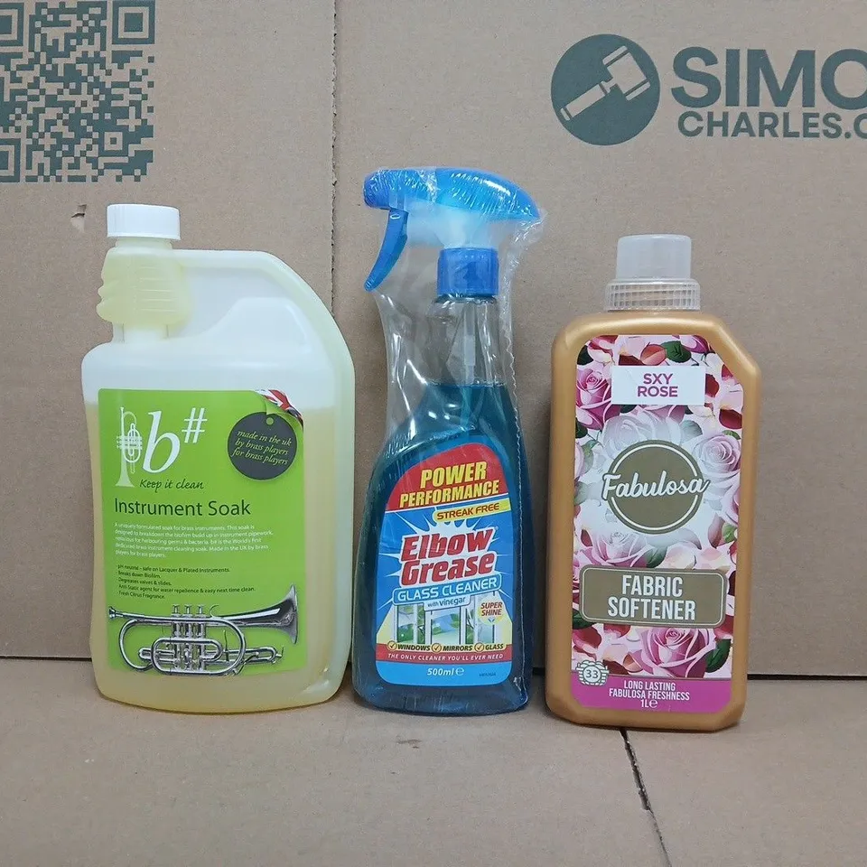 APPROXIMATELY 10 ASSORTED HOUSEHOLD ITEMS TO INCLUDE FABRIC SOFTENER, ELBOW GREASE, INSTRUMENT SOAK, ETC