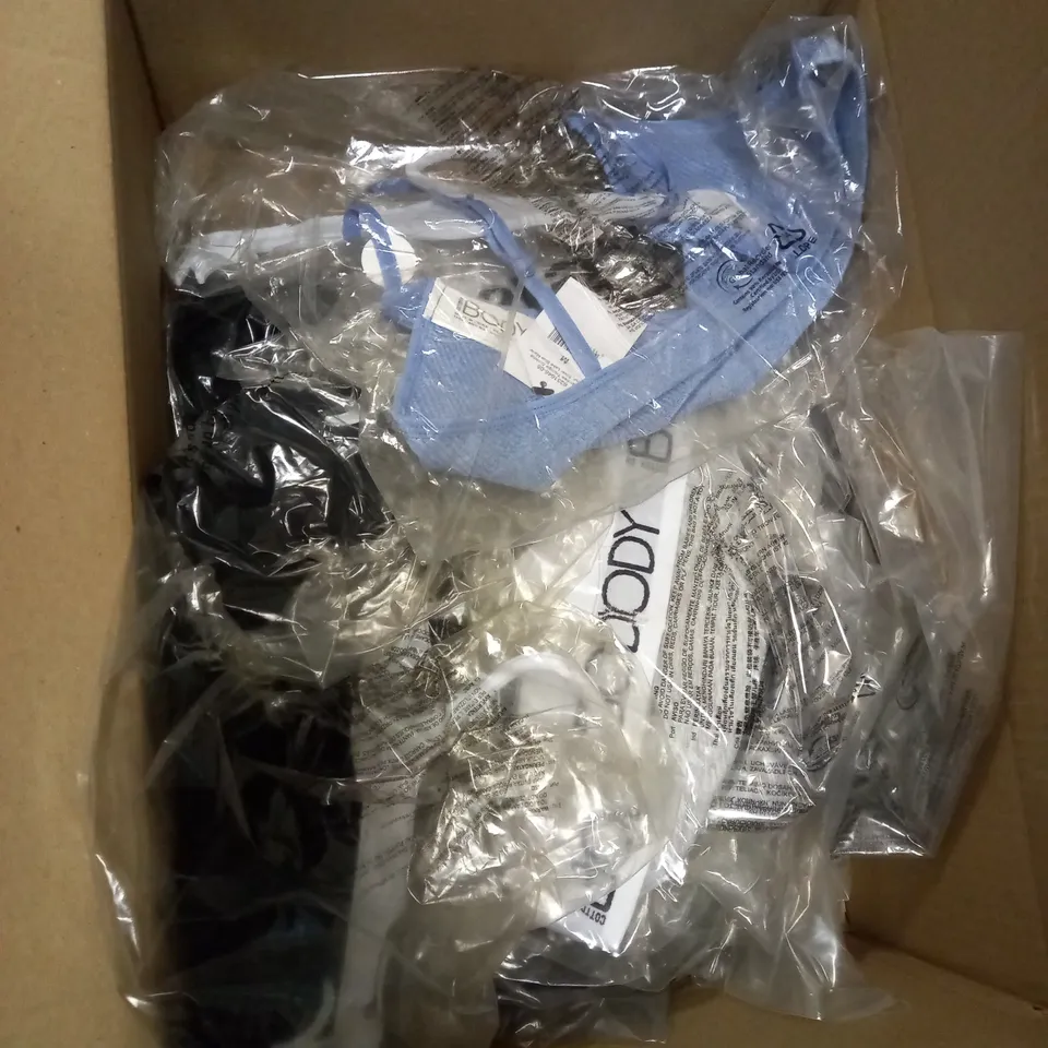 BOX OF BRAND NEW COTTON ON CLOTHING , BOX INCLUDES UNDERWEAR , BRA'S , TOPS AND TROUSES ALL COMING IN A VARIETY SIZES AND COLOURS 