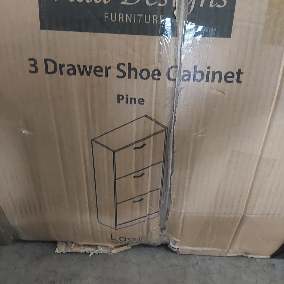 BOXED 3 DRAWER FLIP DOWN SHOE STORAGE FREE STANDING HALLWAY CABINET (1 BOX)
