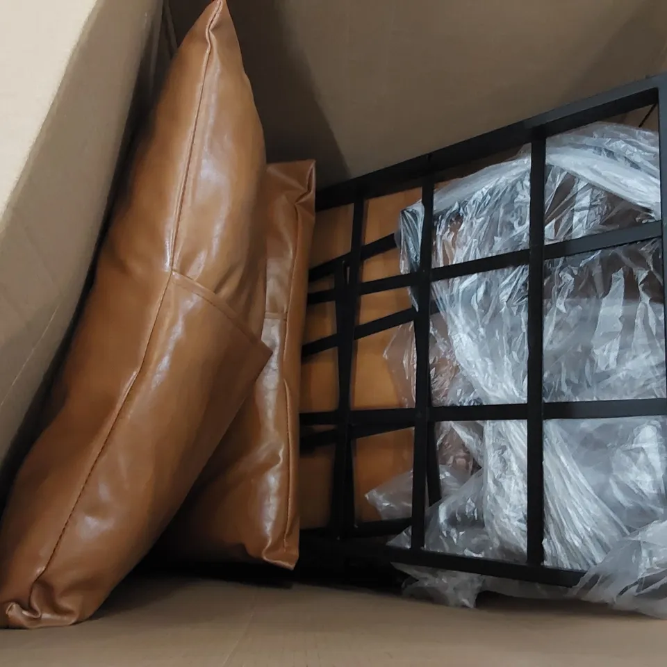 BOXED FAUX LEATHER LIGHT BROWN SOFA (2 BOXES)