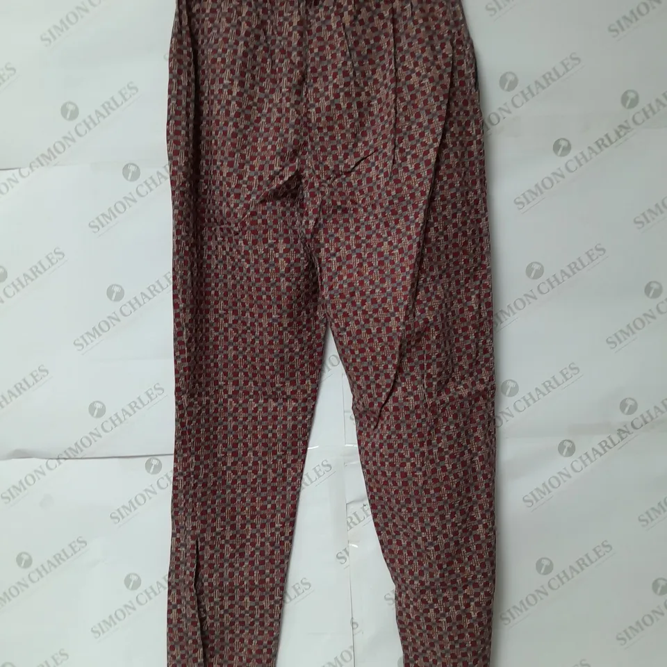 SEASALT MEN'S PATTERNED COTTON TROUSERS WITH ELASTICATED WAIST IN RED AND BLUE SIZE S