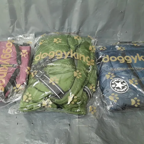 3 X SEALED DOGGYKINGS DOGS JACKETS IN VARIOUS SIZES 