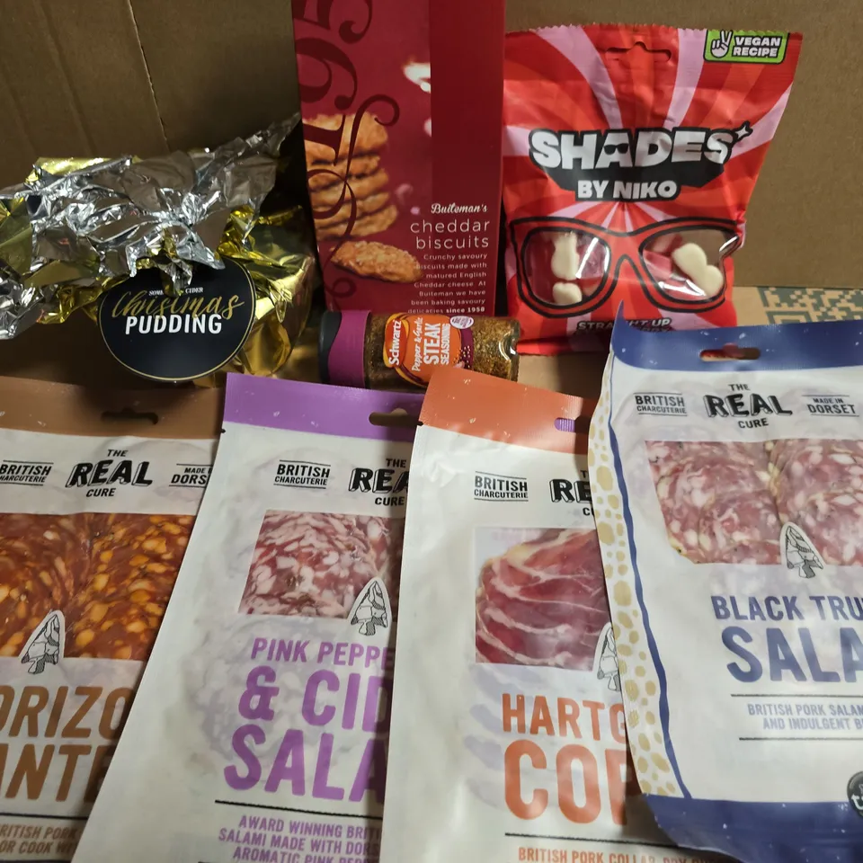 APPROXIMATELY 5 ASSORTED FOOD ITEMS TO INCLUDE - SWEETS, SEASONING AND COLD CUT MEATS 