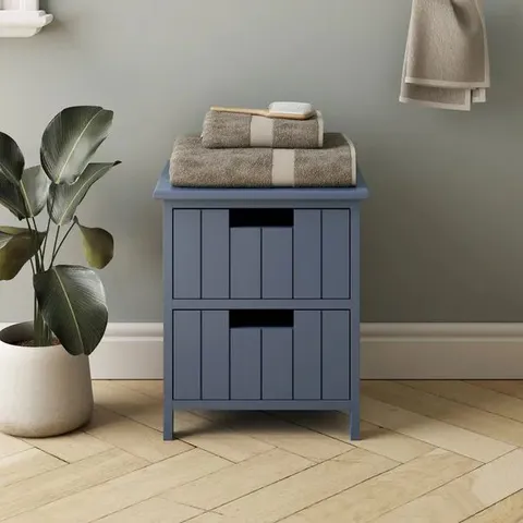 BOXED RONNIE 2 DRAWER BATHROOM STORAGE UNIT - FOLKSTONE BLUE (1 BOX)