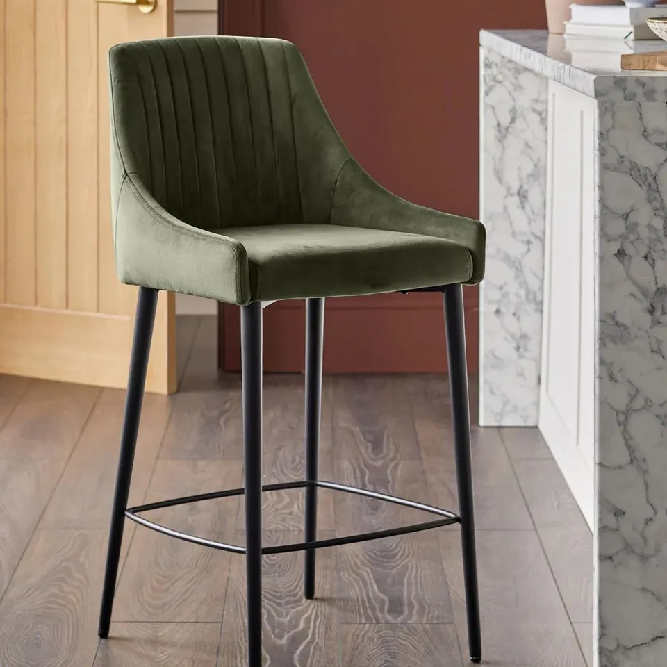 BOXED DANETTI BLAKELY OLIVE GREEN VELVET BAR STOOL