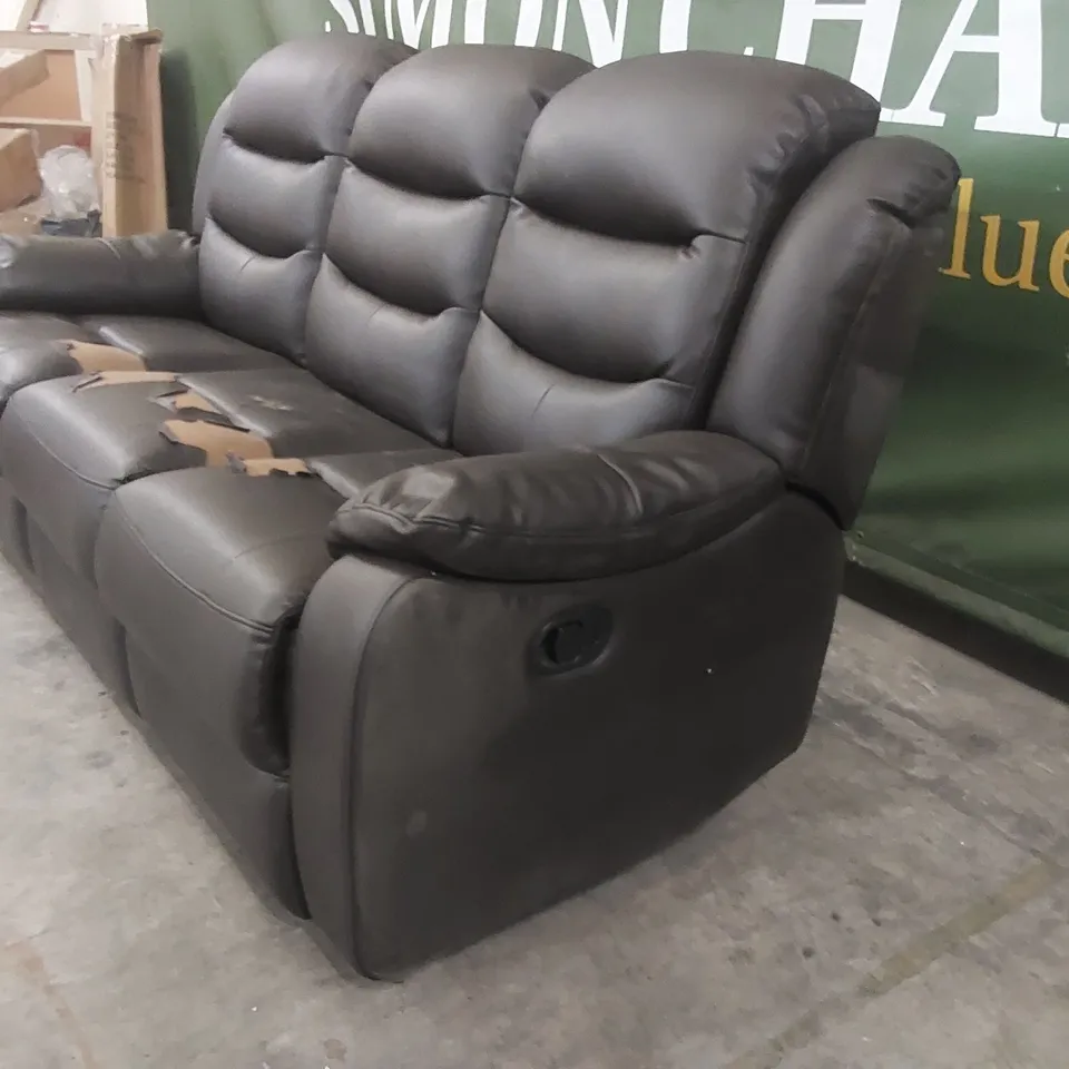 QUALITY DESIGNER FAUX LEATHER 3 SEATER RECLINER SOFA - DARK BROWN