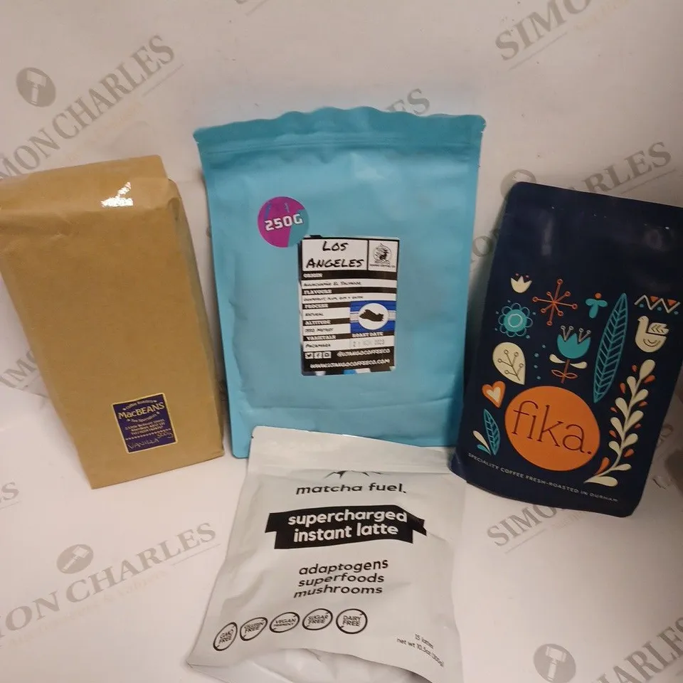 APPROXIMATELY 9 ASSORTED COFFEE PRODUCTS TO INCLUDE MAC BEANS, FIKA, MATCHA FUEL ETC