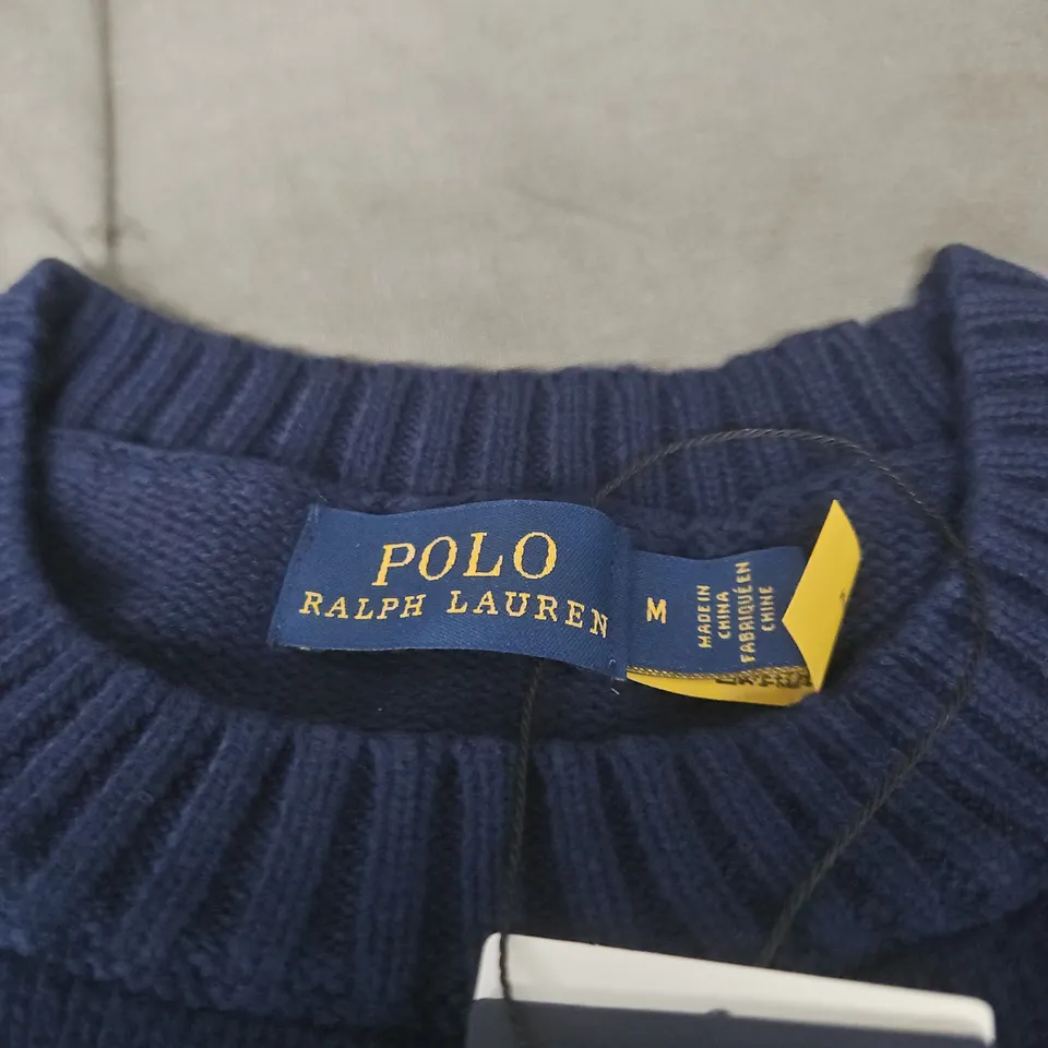 POLO RALPH LAUREN BLUE KNITTED JUMPER WITH BEAR MEDIUM