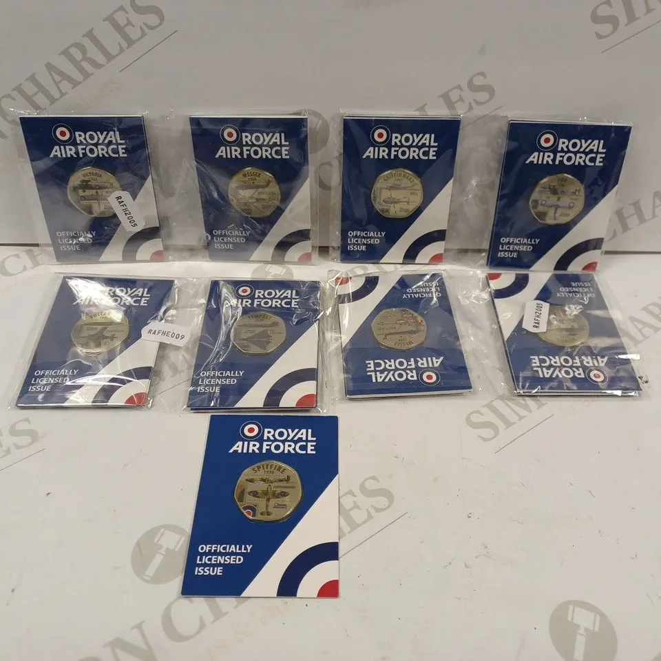 BOX TO CONTAIN APPROX. 17 X ASSORTED THE ROYAL AIR FORCE COMMEMORATIVE COINS. DESIGNS VARY 