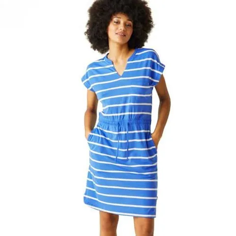 REGATTA WOMENS BAYLETTA UV PROTECT DRESS SONIC BLUE WHITE STRIPE SIZE 18