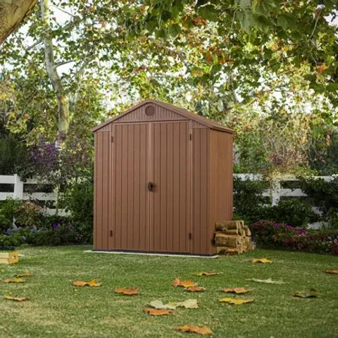 BOXED KETER DARWIN 6FT W X 4FT D DOUBLE DOOR APEX OUTDOOR GARDEN SHED (1 BOX)